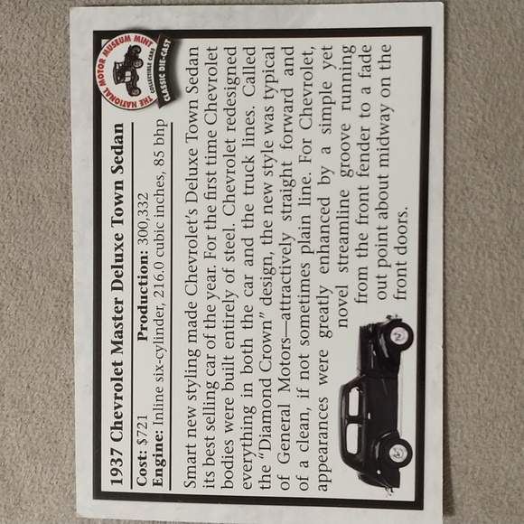 1937 Master Deluxe Town Sedan Die Cast Car - Picture 5 of 7